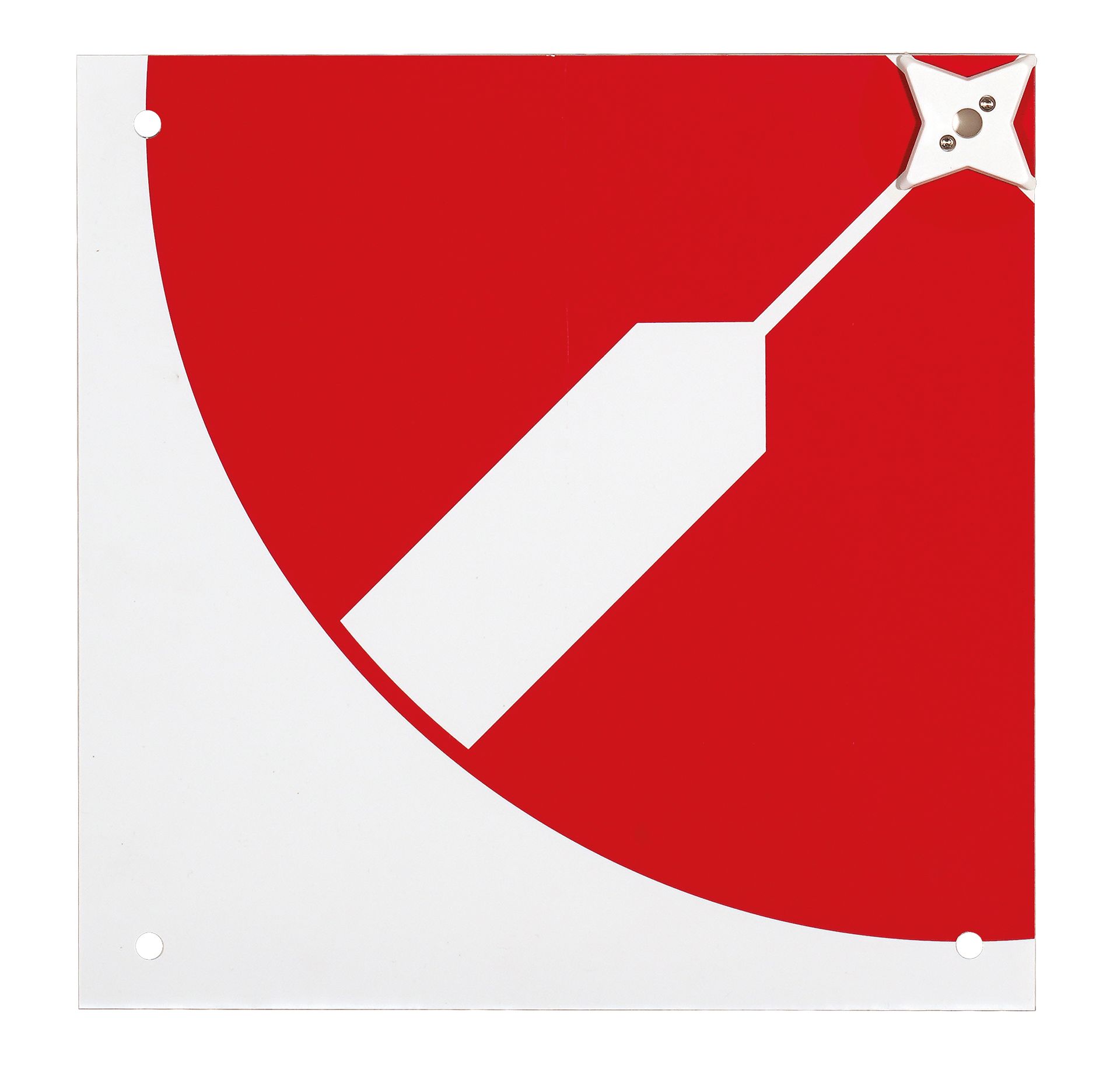 A red circle with white arrows on it
