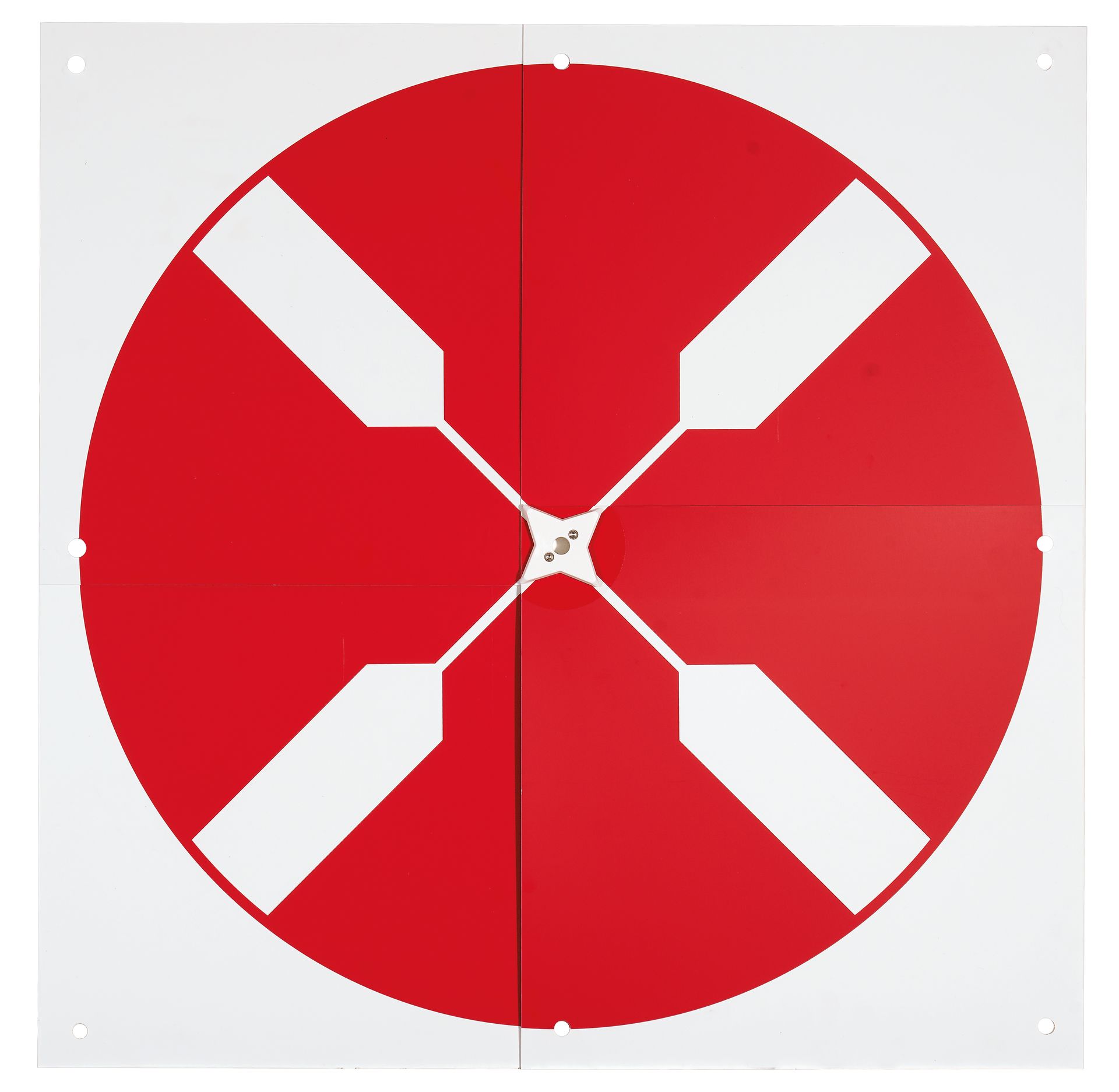 A red circle with white arrows on it