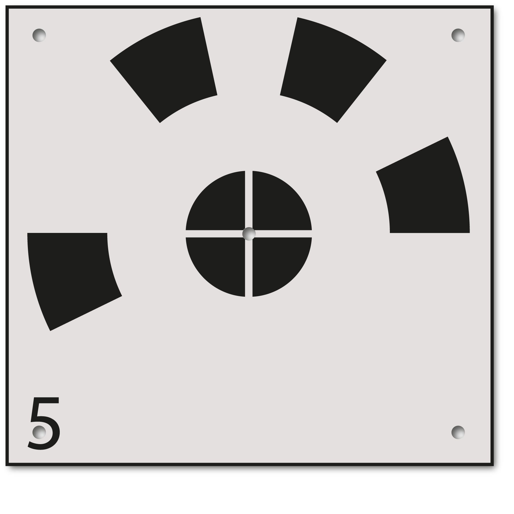 A black and white sign with the number 5 on it