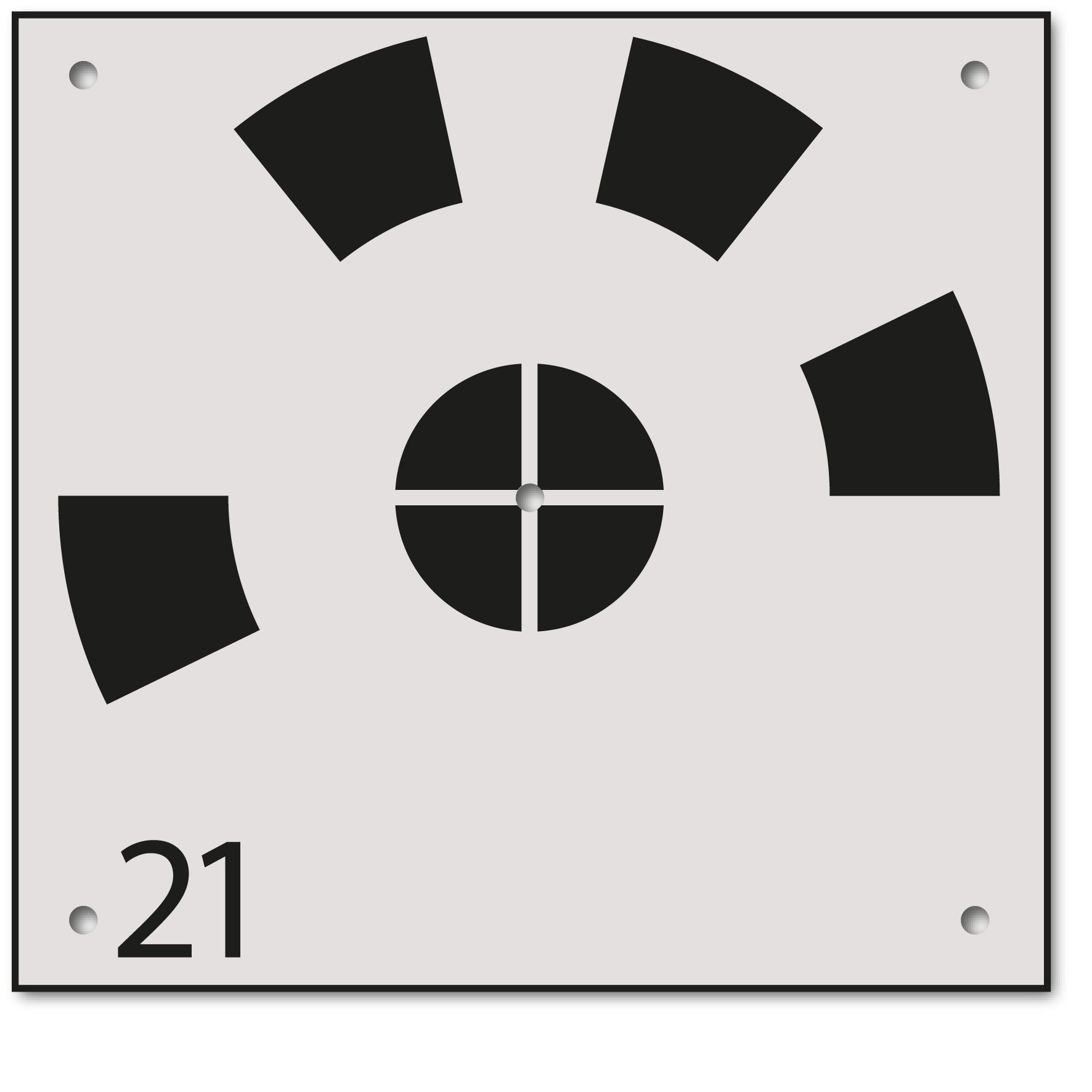A black and white sign with the number 21 on it