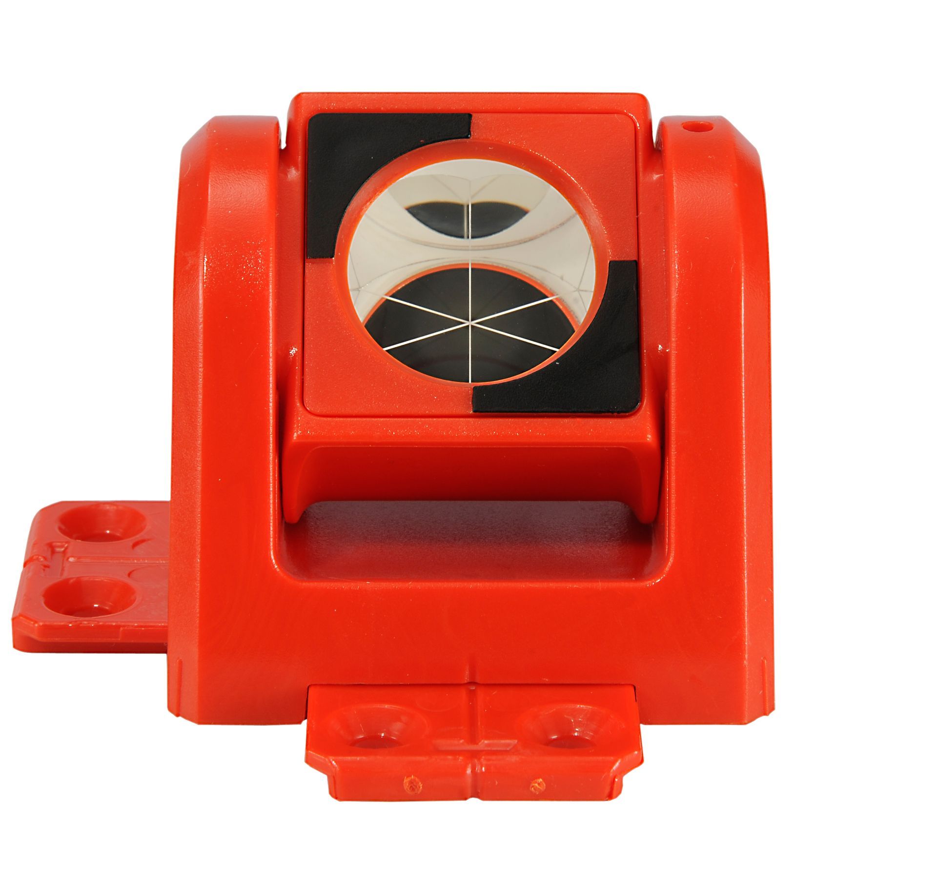 A red object with a black and white circle on it