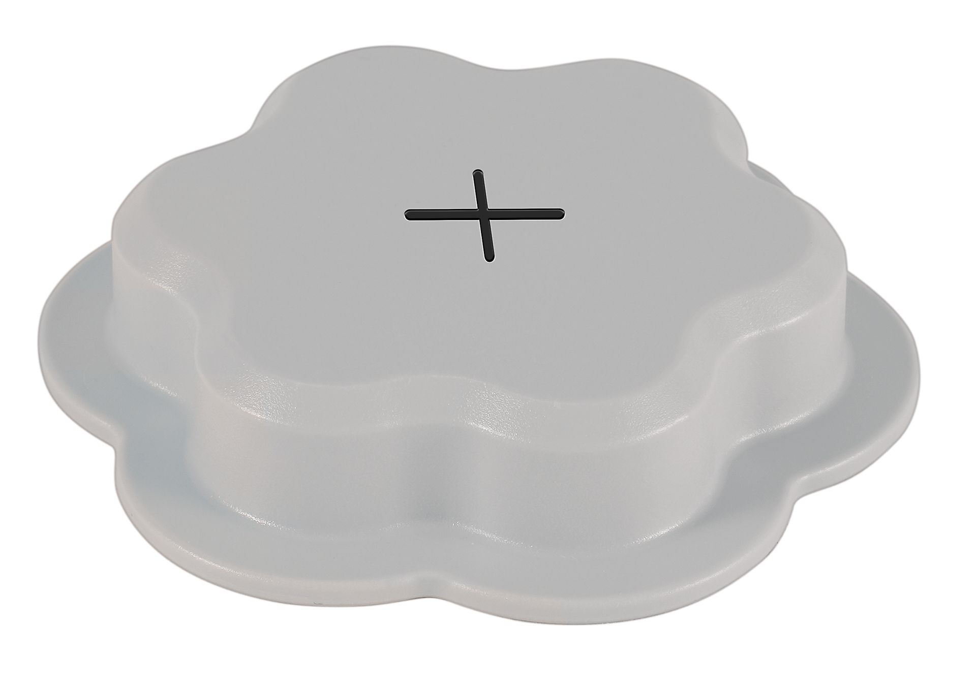 A white plate with a black cross on it.