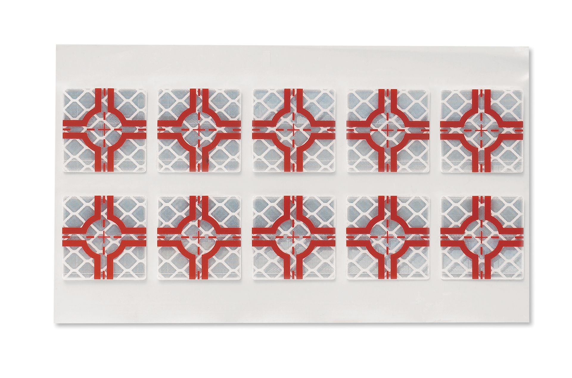 A red and white square with a cross in the middle