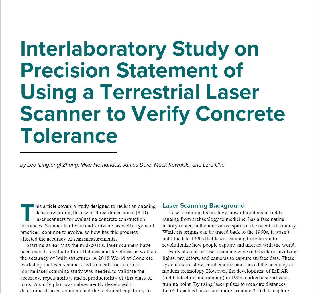 A paper titled interlaboratory study on precision statement of using a terrestrial laser scanner to verify concrete tolerance