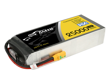 A battery with a yellow label that says 25000 on it