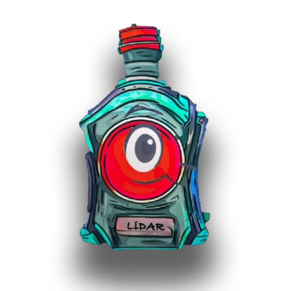 A cartoon drawing of a bottle that says ' lidar ' on it