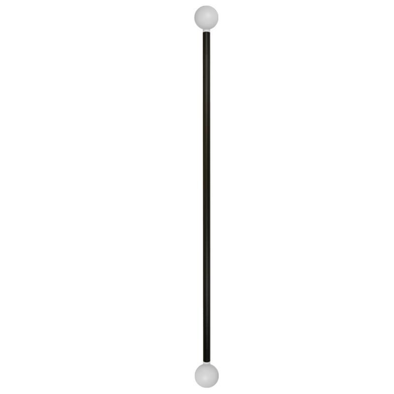 A long black stick with two white balls on the ends.