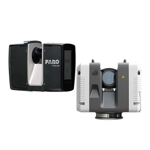 A pair of 3d laser scanners on a white background.