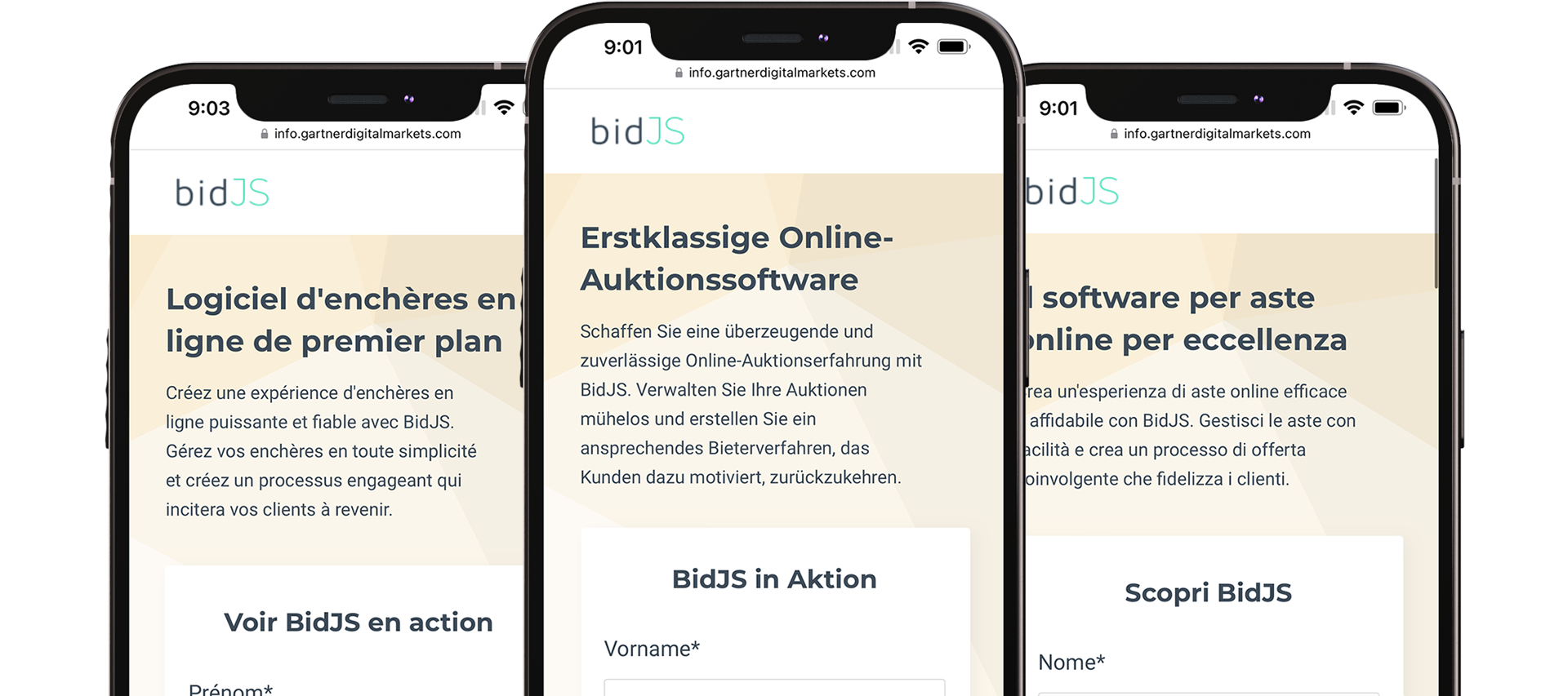 3 screenshots of the landing page, optimized for mobile