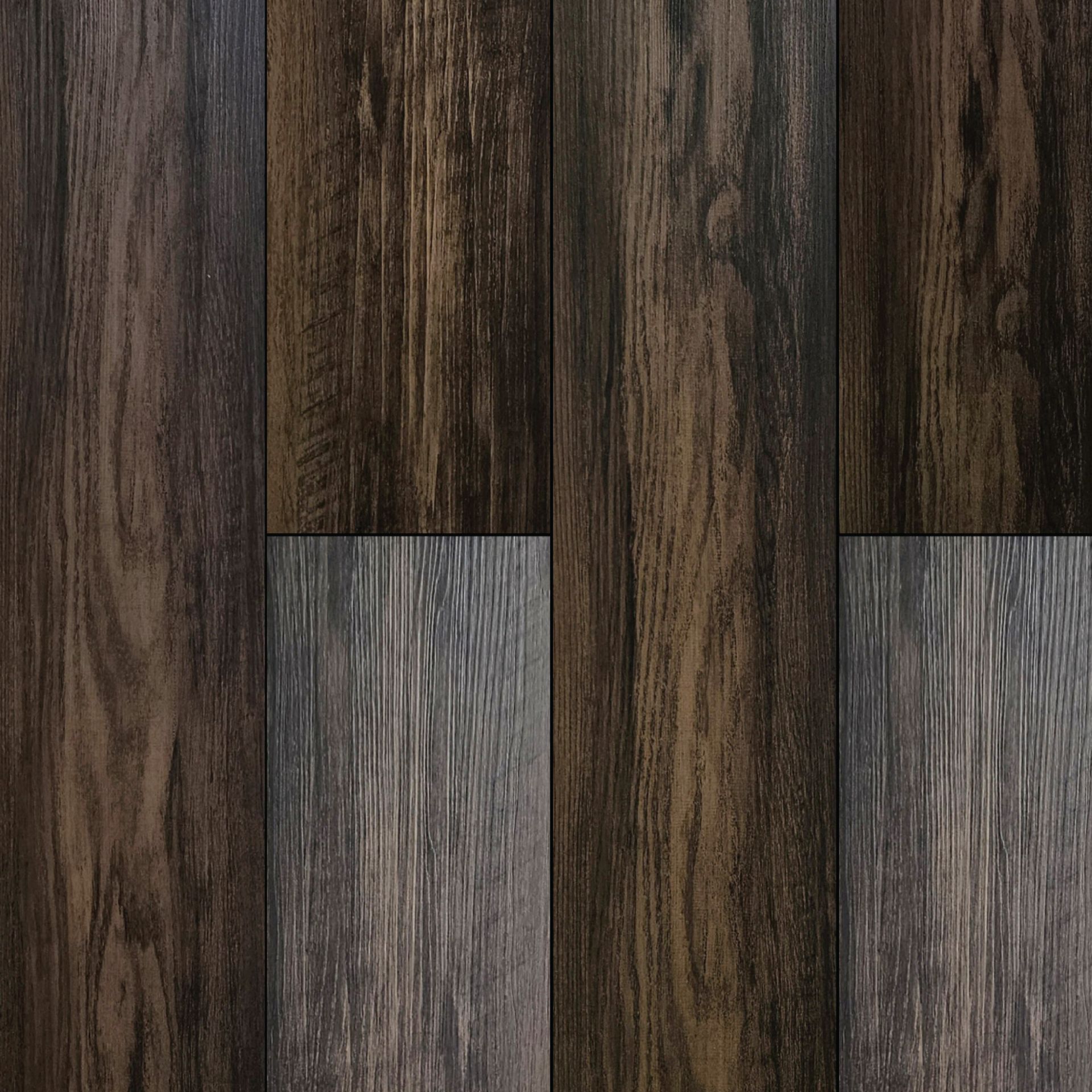 A close up of a LVP wooden floor with a gray border.