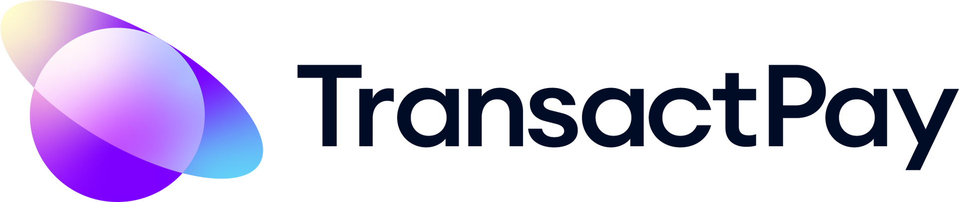 Ein Logo für ein Unternehmen namens Transact Pay mit einem violetten und blauen Kreis.