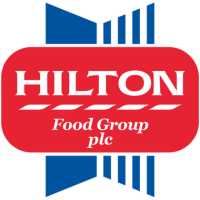 Hilton Food Group plc logo in red, white and blue with stylized building bars
