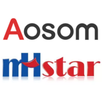 Aosom and Mistar logos in red, black, blue, and red with stylized letter design