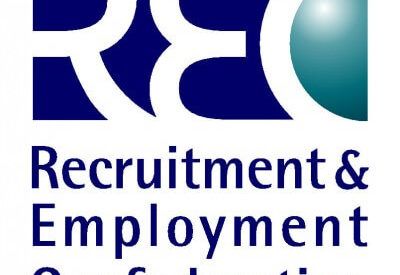 Recruitment & Employment logo with blue and teal abstract shapes