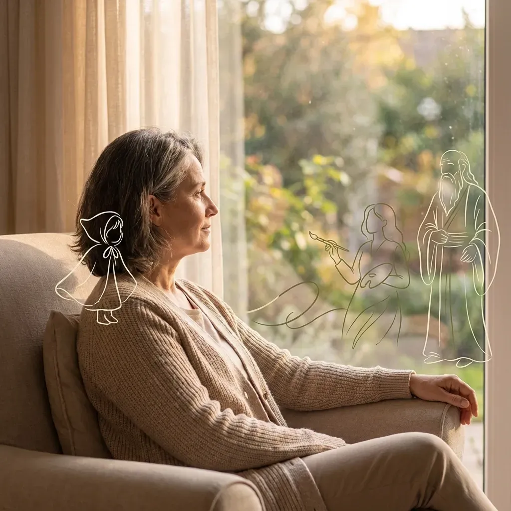 Peaceful scene of a person reflecting, evoking calm self-leadership and inner awareness.