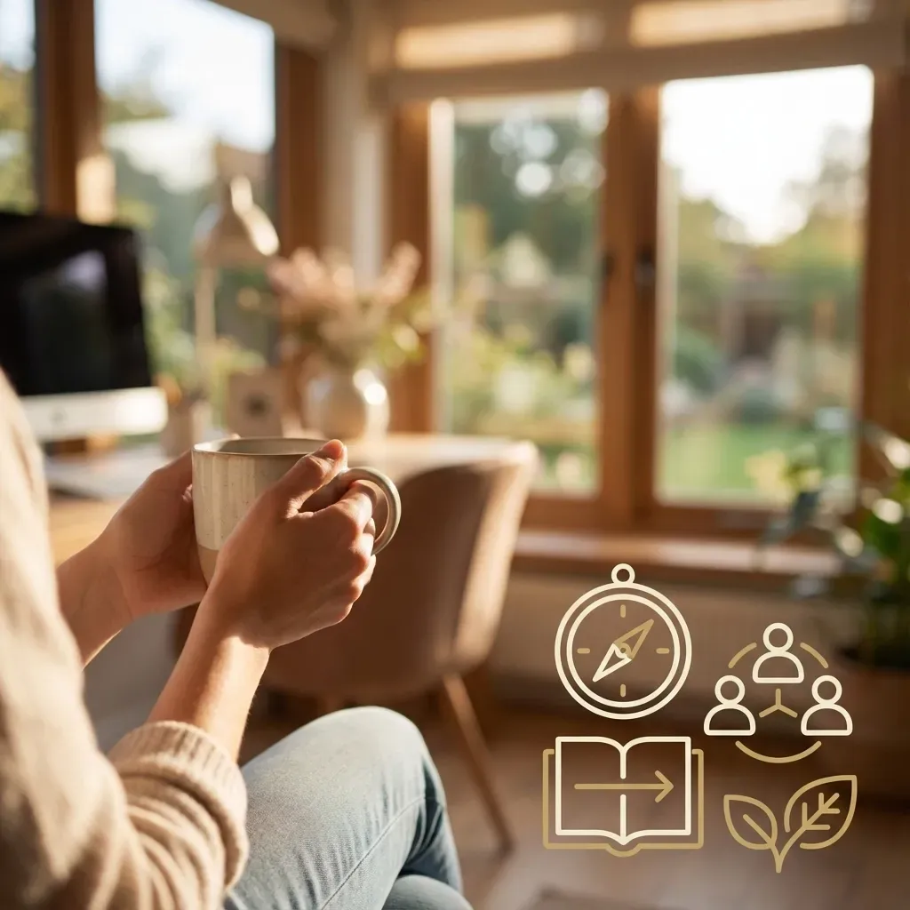 Hands holding a cup of coffee, emphasizing mindfulness and connection during major life changes.