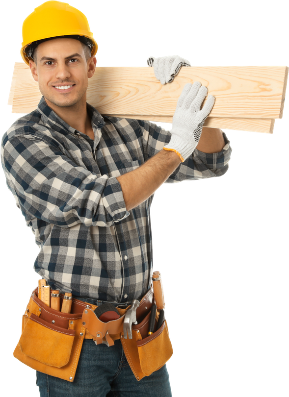 Construction Worker Carrying Wood Planks