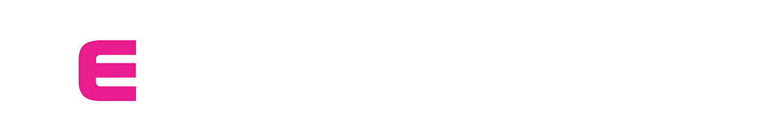 A pink letter e is floating in the air on a white background.