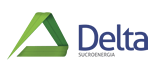 Um logotipo delta com um triângulo verde em um fundo branco.