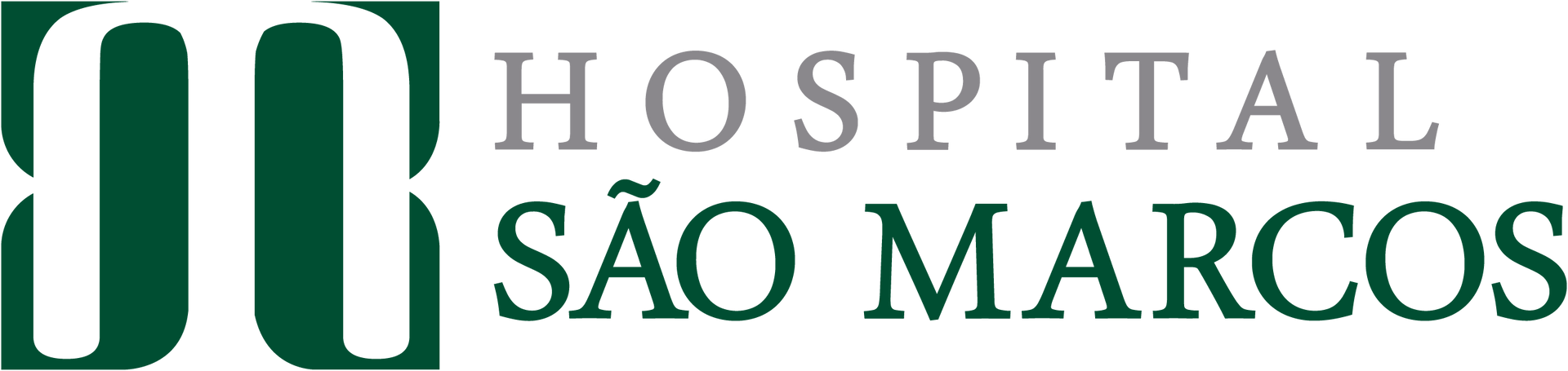 Um logotipo verde e branco para o hospital são marcos