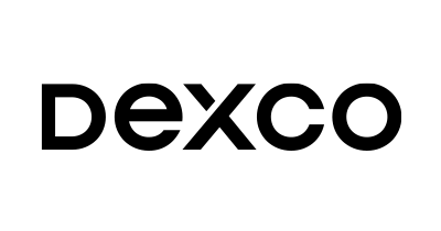 Um logotipo preto e branco para a dexco em um fundo branco.