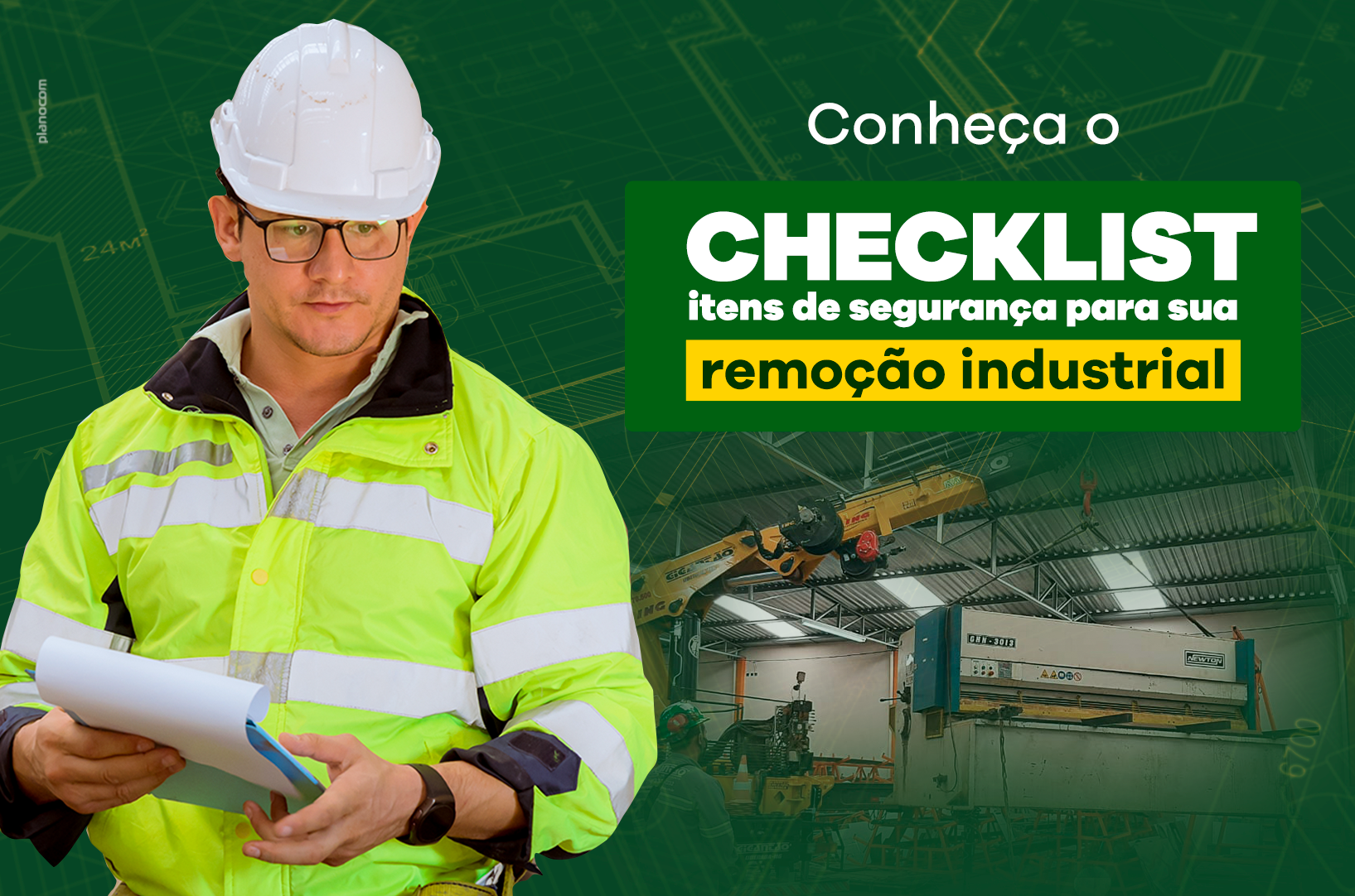 Um homem usando capacete e colete de segurança está segurando um pedaço de papel.