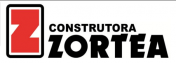 A red and black logo for construtora zortea