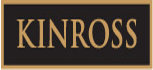 Uma placa preta e dourada que diz Kinross nela