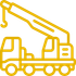 Um desenho amarelo de um caminhão com um guindaste acoplado a ele.