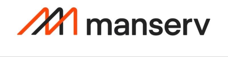O logotipo da manserv é laranja e preto em um fundo branco.