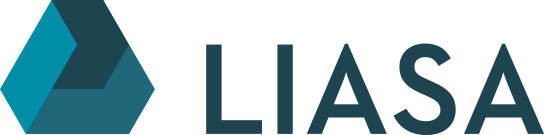 Um logotipo para liasa com um triângulo azul e a palavra liasa