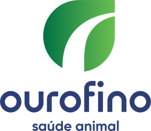 Um logotipo para ourofino saúde animal com uma folha verde