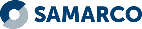 Um logotipo para a samarco com um círculo azul no meio