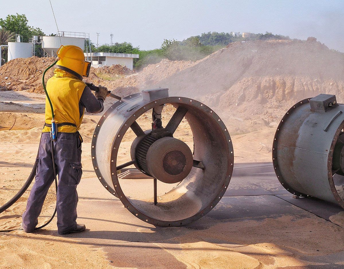 Abrasive blasting equipment prepared for surface treatment