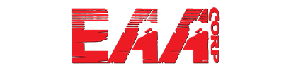 A red eaa logo on a white background