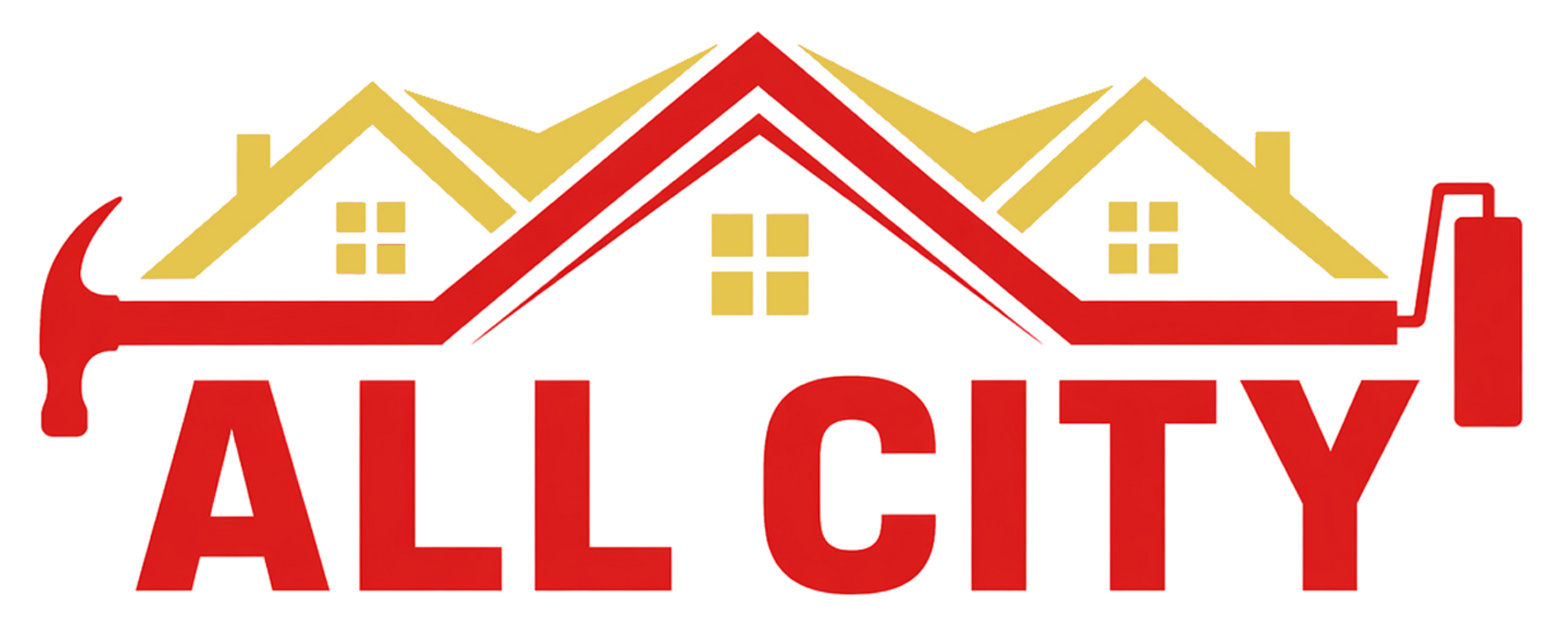 ALL CITY logo with red text and yellow rooftop house graphic