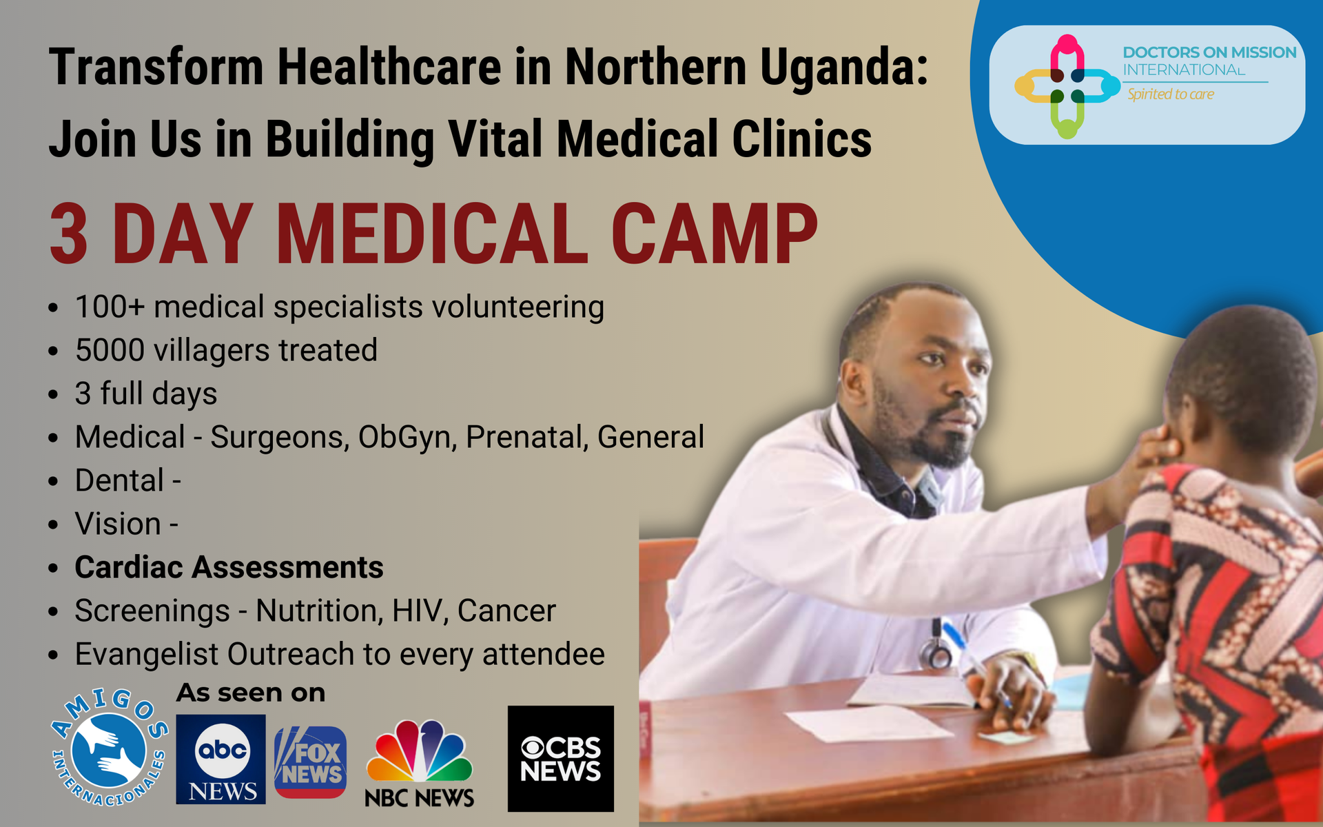 An advertisement for a 3 day medical camp in northern uganda