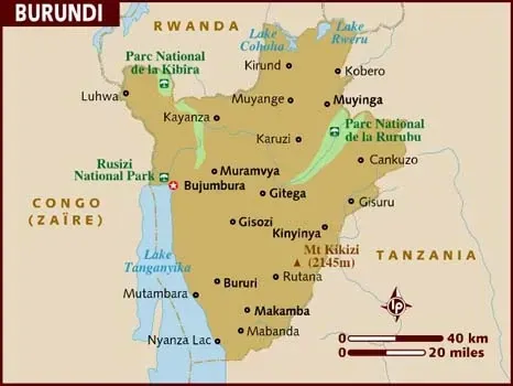 Map showing Gisuru, Ruyigi Province, eastern Burundi
