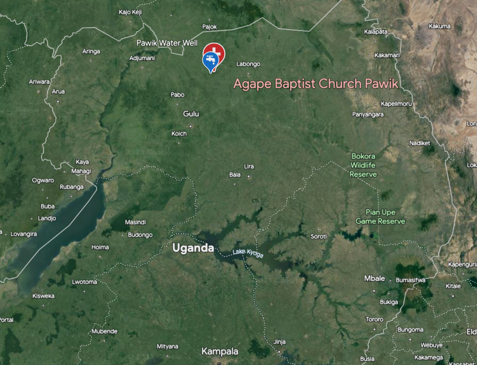 Pawik, located in the South Sudaneese refugee settlements A map showing the location of agape baptist church parade in uganda