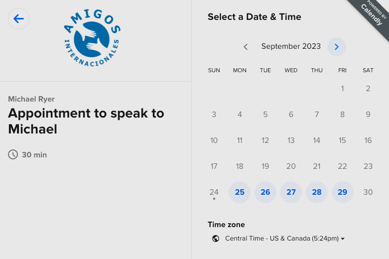 Schedule a time to meet with Michael A calendar shows an appointment to speak to michael