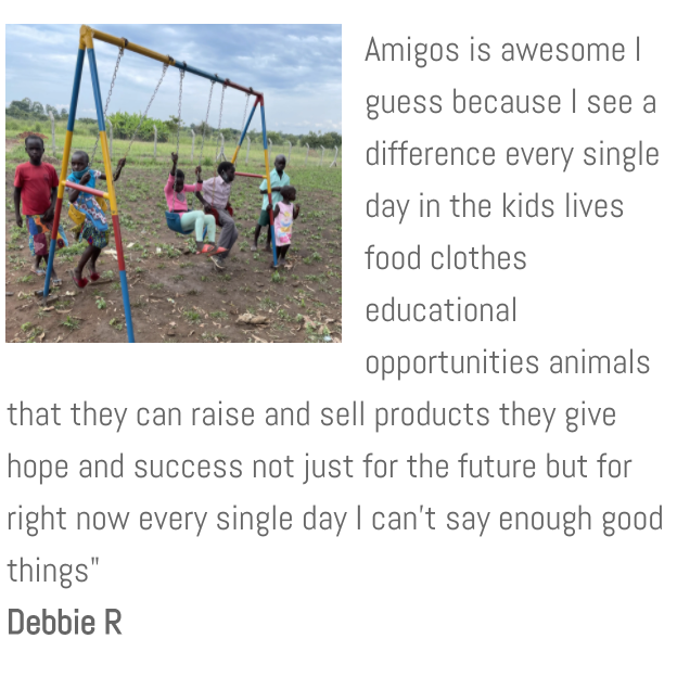 A group of children playing on a swing set with a quote from debbie r.