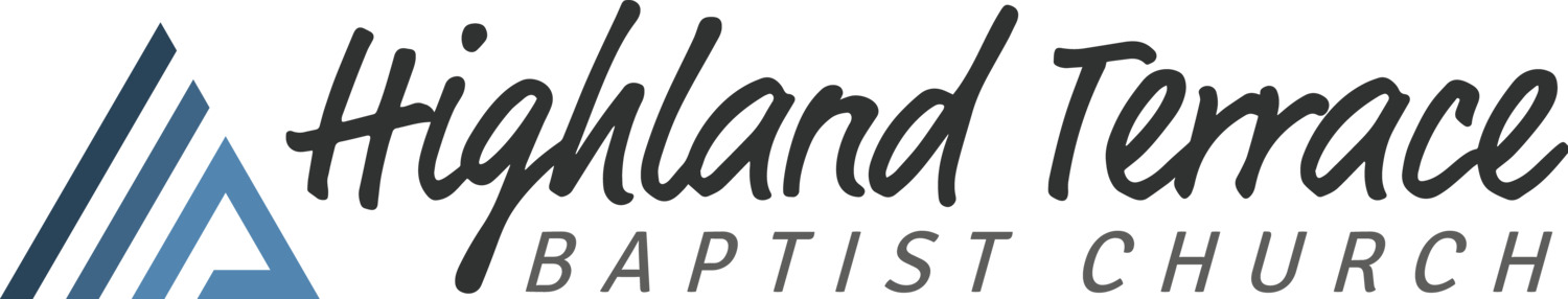 The logo for highland terrace baptist church is blue and white.