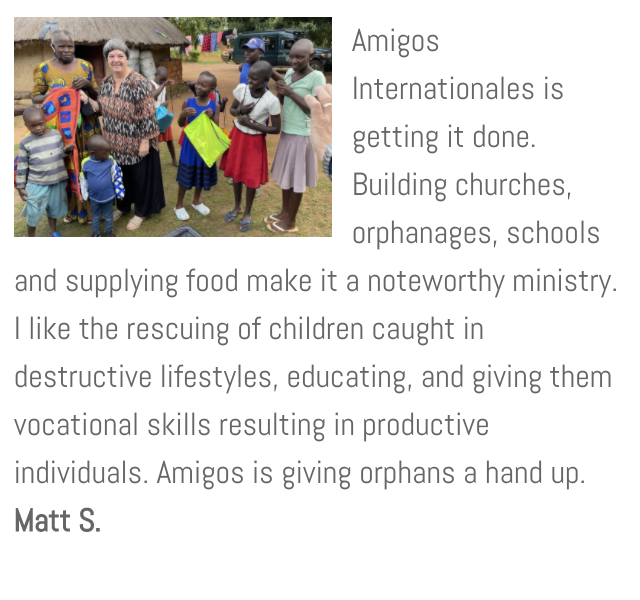 A picture of a group of people with the words amigos internationales is getting it done