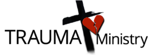 Logo with a black cross and a red, broken heart; text 