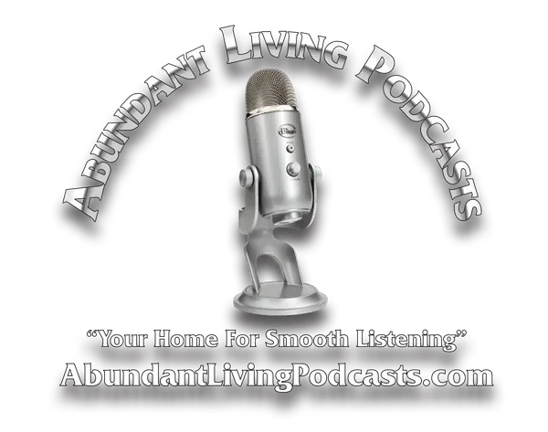 A logo for abundant living podcasts with a microphone