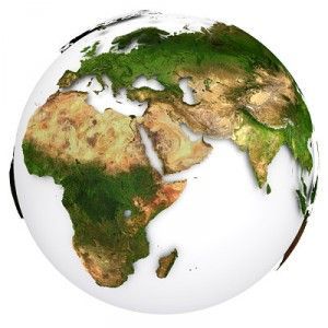 A white globe with a map of the world on it