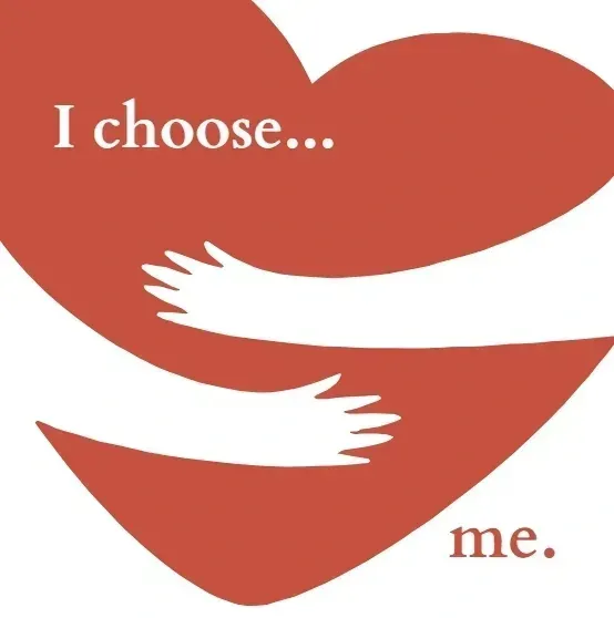 Red heart with white arms hugging it, text reads