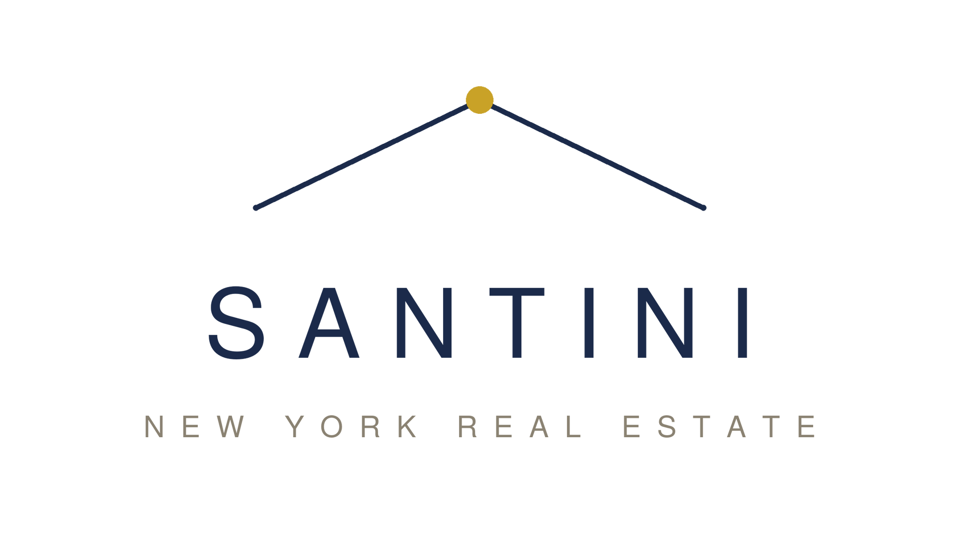 Santini New York Real Estate logo with navy text and a gold roof line icon