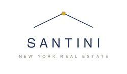 Santini New York Real Estate logo with navy text and a gold roof line icon