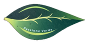 Logo a forma di foglia verde con la scritta